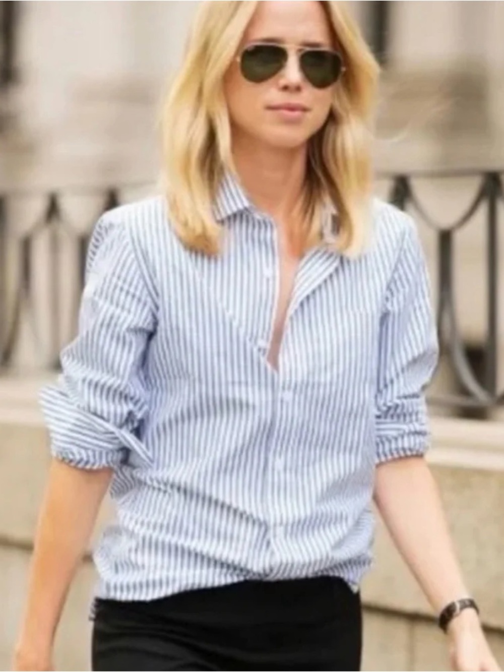 Banana Republic | Women’s Navy/White Striped Tailored Fit Button-Up Shirt Sz 14 - Picture 16 of 16